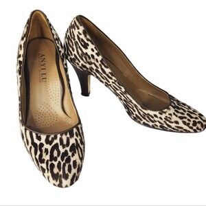 Anyi Lu Leopard Print Calf Hair Pumps  Brown Black Heels Shoes 39.5